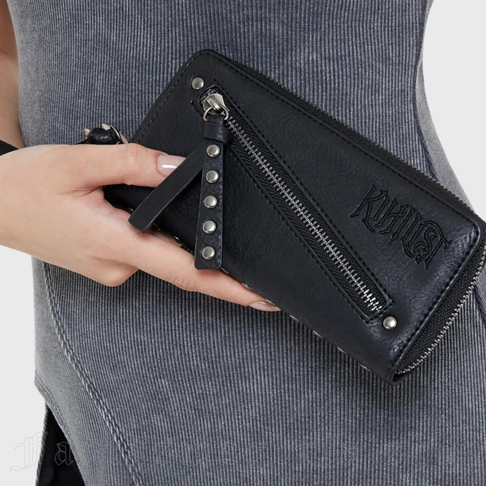 Killstar Wastemire Black Studded Skinny Wallet Faux‎ Leather Goth Wristlet